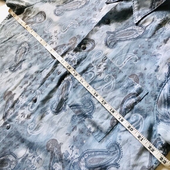 Vintage Reunion‎ Blue Paisley Print Long Sleeve Button Up Shirt Size Large - Picture 7 of 9